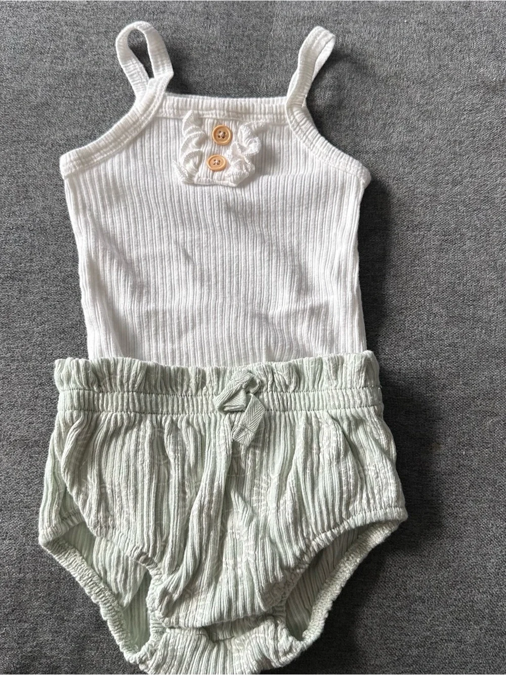White Ribbed Tank Top and Light Green Bloomer Set - Kids Accessories